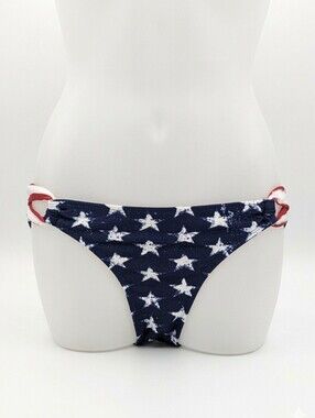 NWT Xhilaration American Flag Stars Bikini Bottom Size Medium Blue Red